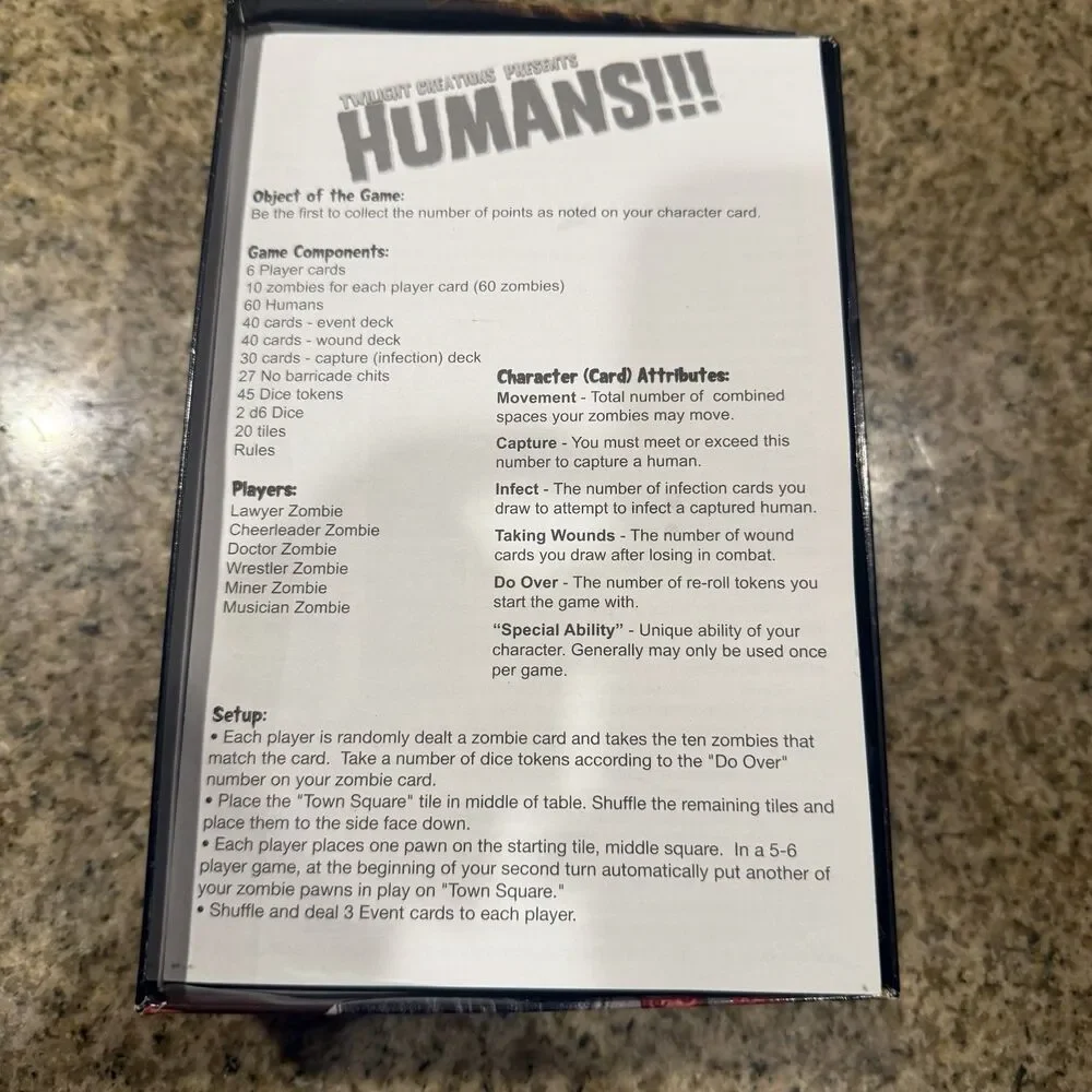 Send More Humans!!! Bloody As Hell Board Card Game Twilight Creations Open Box
